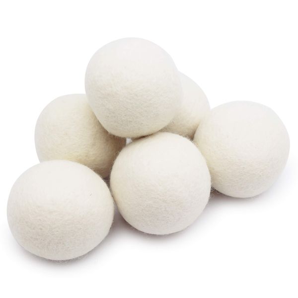 EcoJeannie (WB0006-6 Pk Wool Dryer Balls - Premium XL Organic Eco-Friendly Natural Unscented Non-Toxic Felt Laundry Balls, Anti-Static, Chemical Free, Fabric Softener, 100% Natural New Zealand Wool