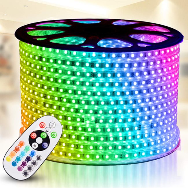 RGB LED Strip Light, IEKOV™ AC 110-120V Flexible/Waterproof/Multi Colors/Multi-Modes Function/Dimmable SMD5050 LED Rope Light with Remote for Home/Office/Building Decoration (131.2ft/40m)