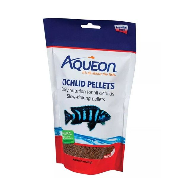 Lot 3 Aqueon Cichlid Slow Sinking Fish Food Pellets, Medium Size, 8.5 Ounce