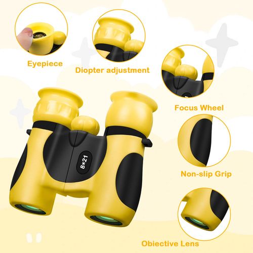 BLACKICE Kids Binoculars, High-Resolution 8x21, Kids Binoculars Gift Set for Boys & Girls, Shockproof & Compact for Bird Watching, Travel, Hiking, Camping, Hunting, Children Outdoor Gear(Yellow)