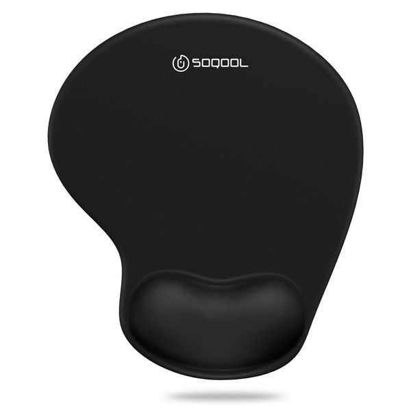 Soqool Mouse Pad, Ergonomic Mouse Pad with Comfortable Gel Wrist Rest Support and Lycra Cloth, Non-Slip PU Base for Easy Typing Pain Relief, Durable and Washable, Classic Black