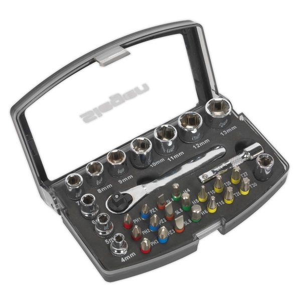 Sealey 1/4"Sq Drive Socket & Colour-Coded Bit Set 31pc - S01036