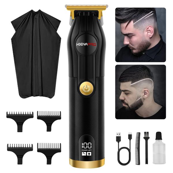 HIENA PRO Cordless Hair Clippers for Men, with LCD Display Hair Trimmer, Zero Gapped T-Blade Barber Professional Rechargeable Edgers Clippers