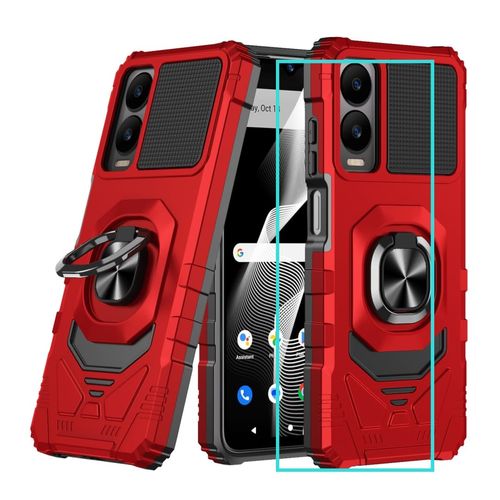 for Cricket Debut S3 Case/AT&T Vista 2 Case with Screen Protector,Magnetic Ring Stand Dual Layer Military Grade Protection,Rugged Shockproof Corner Phone Case for Cricket Debut S3/ATT Vista 2 Red