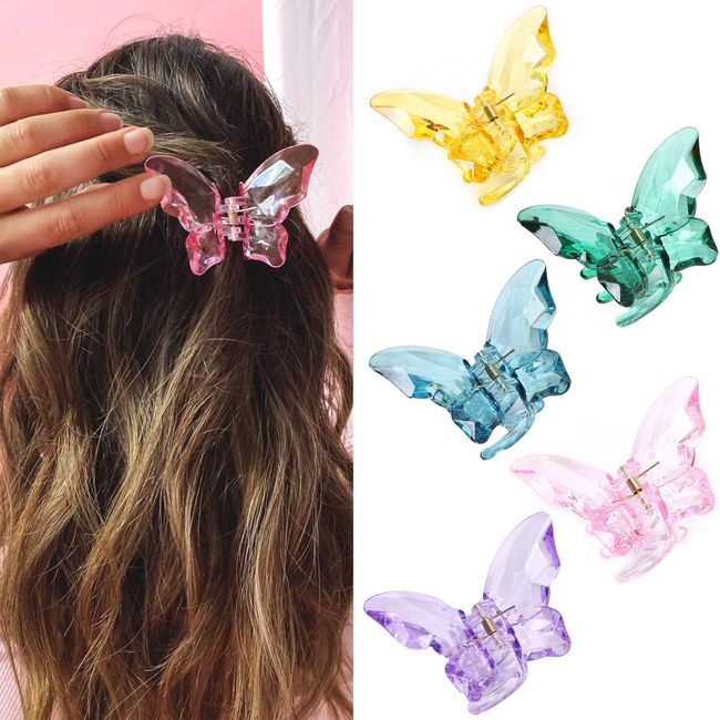 NAISIER Hair Claw Clips Jaw Clips 3.3 inch Girls Clear Butterfly Hair Clips, Beautiful Butterfly Hair Clips Hair Accessories for Girls and Women.(Large sized,5 pack)