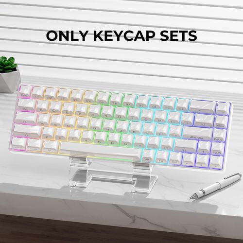 GMKWTL XVX White Keycaps, Crystal Jelly Keyboard Key caps OEM Profile Side Printed Keycap Set Compatible with 61/68/84/87/98/100 ANSI Layout MX Switches Mechanical Keyboard