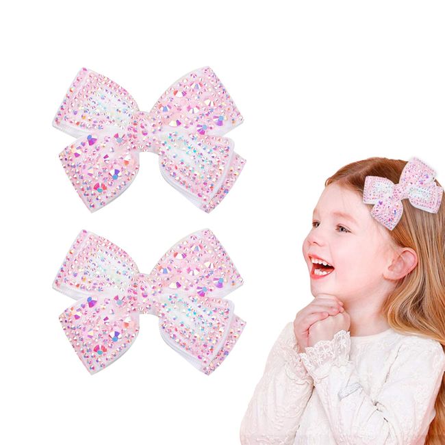 2Pcs Girl Hair Bow,3.5inch Glitter Hair Bow Clip Sequin Hair Clip Girl Hair Barrettes,Pink Hair Accessories for Girl Toddler Kids Christmas Birthday