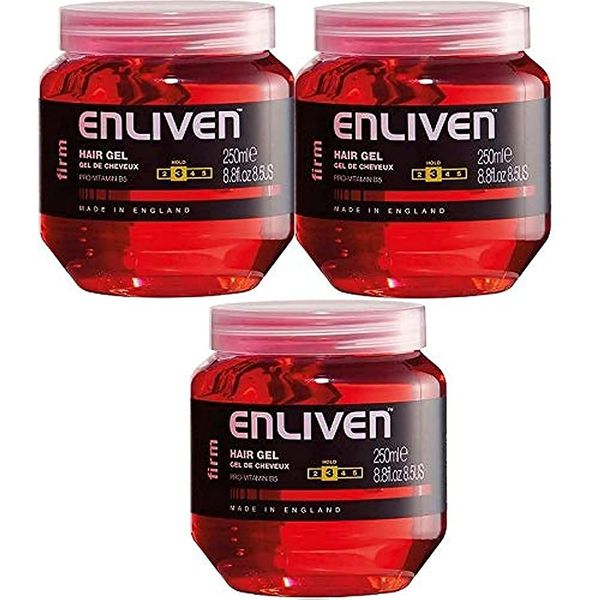 3 X ENLIVEN HAIR GEL WITH PRO VITAMIN B5 FOR WET FIRM MEDIUM HOLD 250ML RED.