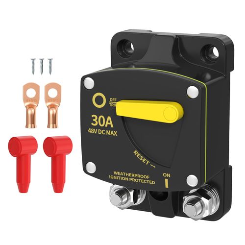 RVMARINEPAT 30 Amp Marine 12V-48V DC Automotive Replacement Circuit Breaker & Circuit Breaker Manual Reset Switches with Overload Protection Waterproof for RV, Car, Boat, ATV, Truck 1 Pack