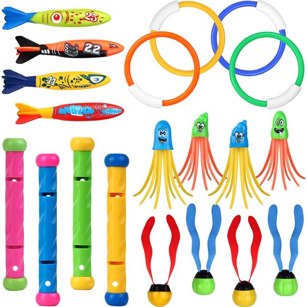 Cakuni Swimming Pool Toys for Diving - Summer Swimming Toys for Kids - Water Toys with Dive Sticks, Rings,Octopus,Torpedo Bandits & Balls for Kids