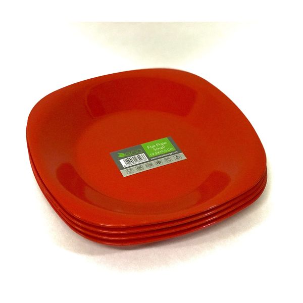 ECO Unbreakable Colourful Plastic Dinner Flat Plate Set-of-4 - Shatterproof - 100% Food Safe - Perfect for Camping, Indoors, Outdoors, and picnics (Red, Small)