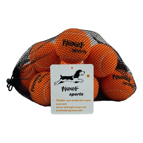 Dog Tennis Balls by Woof Sports - 12 Orange Tennis Balls for Dogs. Easy to Find! Includes Carrying Bag. Medium Size Balls Fits Standard Ball Launchers