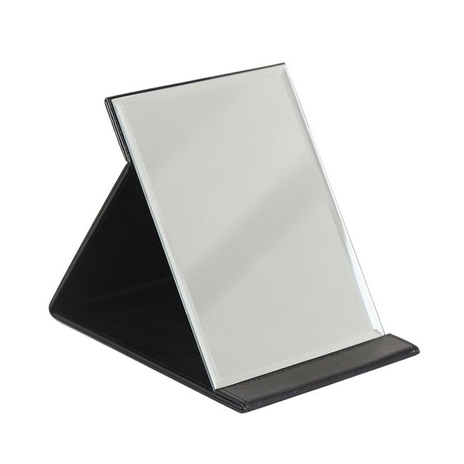 Makeup Mirror, Stand Mirror, Foldable, Angle Adjustable, Compact Mirror, Made of High-Quality PU Leather, Black, Size L: 9.8 x 7.1 inches (25 x 18 cm)