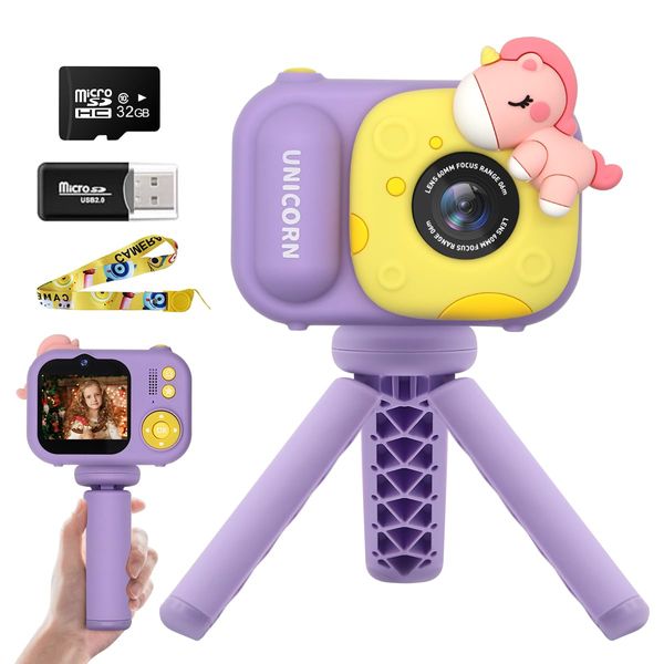 Kids Camera for Girls Daughter Birthday Gifts with Detahable Tripod Selfie - 48MP Picture, 1080p Video Digital Camera Record, Childrens Toddler Vlogging Camera for 3-6 Years