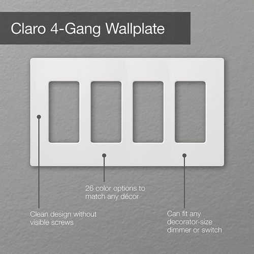 Lutron Claro Light Switch Cover Plate, 4 Gang Wallplate, for Decorator Light Switches, Rocker Light Switch Cover, Outlet Cover, Screwless Switch Plate Cover, Gloss, CW-4-BL, Black