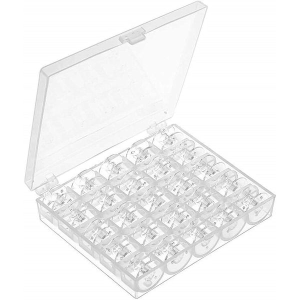 BANSHAN 25 Compartment Plastic Bobbin and Spool Storage Case – Organiser Box for Craft Accessories - Bobbins, Needles, Stickers, Pins, Embroidery Floss, Fabric and Sewing Thread