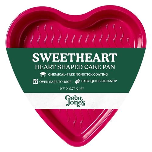 Great Jones Sweetheart Heart Shaped Cake Pans | Nonstick, Non Toxic, Aluminized Steel | Scratch-Resistant, Oven & Dishwasher Safe | Raspberry Pink 9.7 x 9.7 x 1.6 Inches
