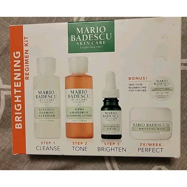 New Mario Badescu Brightening Regimen Kit 3 step skincare plus mask + bonus gift