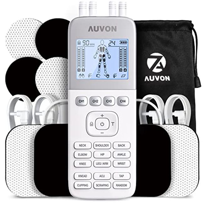 AUVON TENS Unit Dual Channel EMS Muscle Stimulator for Pain Relief,  Rechargeable Tens Machine with 2X Battery Life