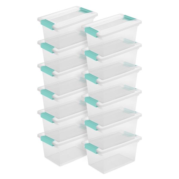 Sterilite Plastic Medium Clip Storage Box Container with Latching Lid, 12 Pack