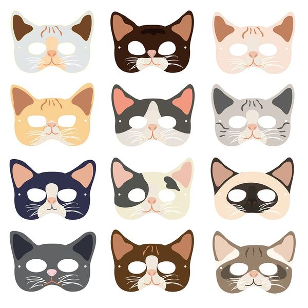 JAHEMU Tiermasken Papier Masken Kindermasken Katze Tier Party Masken Halloween Maske Weihnachten Geburtstag Geschenke für Kinder 12 Stück