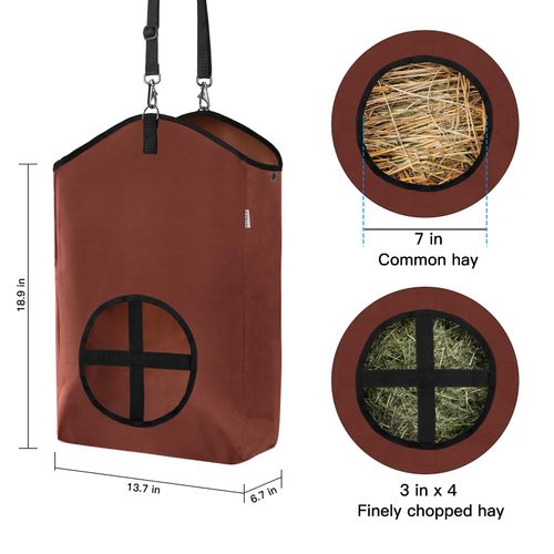 MIYABALA 3 Packs Goat Hay Feeder,Hay Bags for Goats,Horses,Sheep,Premium 600D Oxford Cloth,with Metal Fastener and Adjustable Open Feed Hole for Slow Feeding. (2Brown + 1Black)