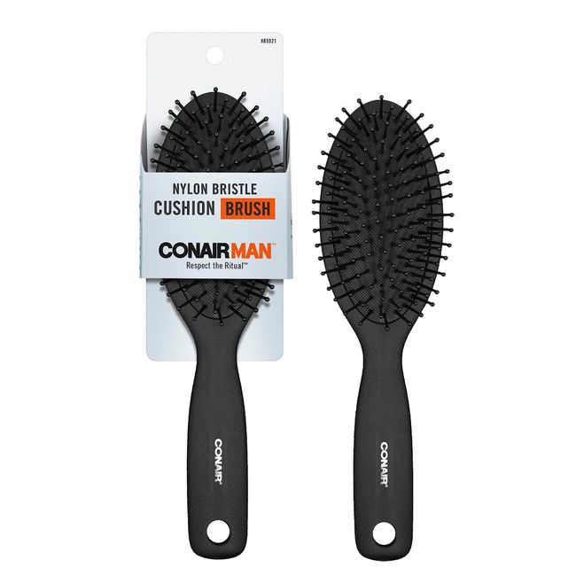 ConairMAN Hairbrush For Men, Men's Hairbrush for Everyday Brushing with Wire Bristles and Cushion Base, Brush for All Hair Types in Black, Pack of 1