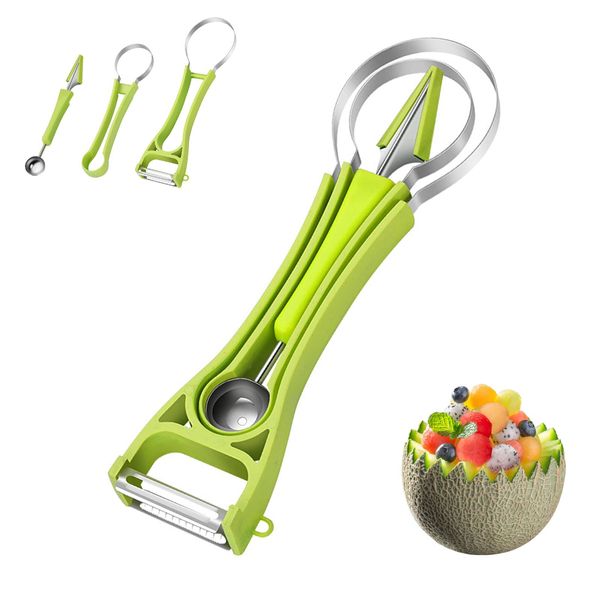 Choxila 5-in-1 Melon Baller Scoop Set, Stainless Steel Melon Baller Melon Cutter & Carving Tools for Fruit, Seed Removal & Pulp Separator & Fruit Slicer