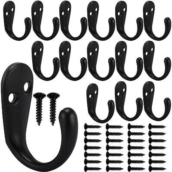 10 Pieces Wall Mounted Coat Hook Robe Hook Flat Black Towel Holder for