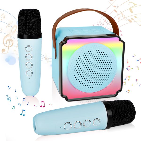 Karaoke Machine for Kids Adults,Portable Bluetooth Speaker with Wireless Microphones, Fun Voice Changing Function-Toys for 5 6 7 8 9 10 Year Old Girl Boys Birthday Gifts