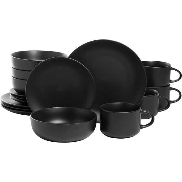 Best kitchen Wazee Matte Coupe Dinnerware Set, 16 Pc, Black