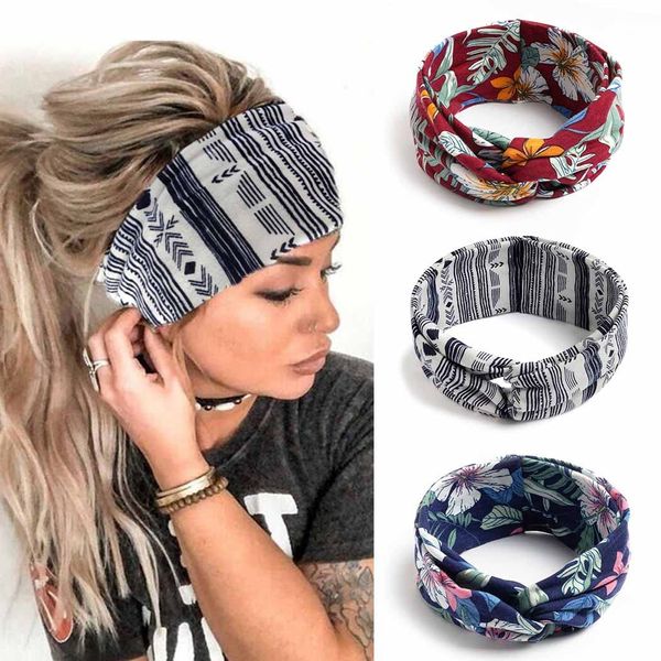 Zoestar Boho-Streifen-Stirnbänder, weiß, überkreuzt, Schal, verdrehte Blume, Headwraps stilvoll, elastisch, Haarbänder für Damen und Mädchen (3 Stück)