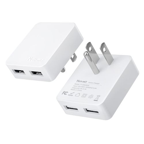Nekmit Dual Port Ultra Thin Flat USB Wall Charger with Smart IC, 2 Pack