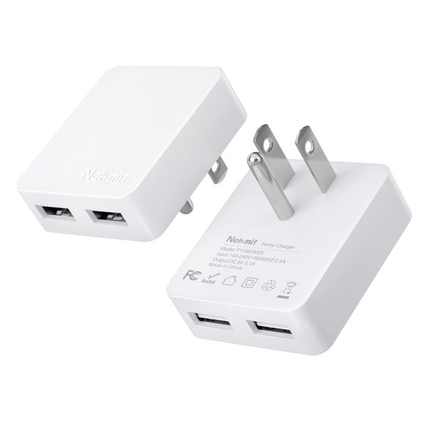 Nekmit Dual Port Ultra Thin Flat USB Wall Charger with Smart IC, 2 Pack