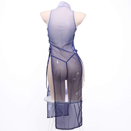 SENMHS Sexy Cheongsam Cosplay, Babydoll, Cheongsam Style, Cheongsam Clothes, Pajamas, Cute, Floral Pattern, Lingerie, Sheer, Slip, See Through, Women's, One Size Fits Most (Blue)