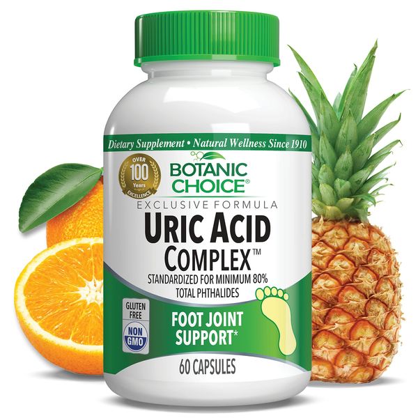 Botanic Choice Uric Acid Complex Supplement - Foot Joint Support-Help Soothe Discomfort with Celery Seed & Bromelain -Gluten Free, Non-GMO, 60 Caps