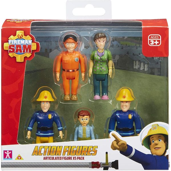 Character Options Fireman Sam Action Figures 5-Pack, Scaled Play Preschool poseable Figures, Imaginative Play