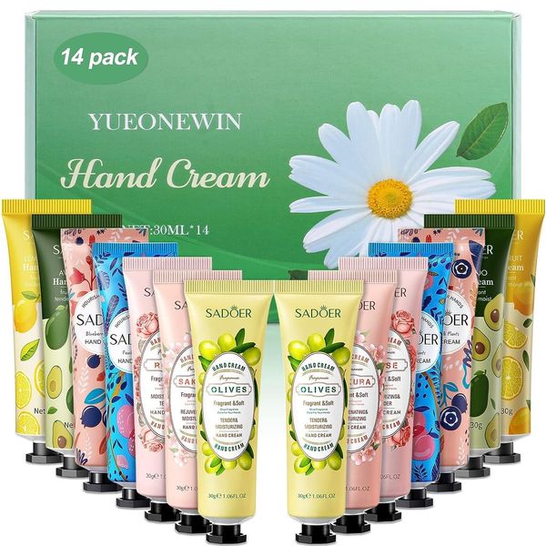 14 Pack Hand Cream Gift Set, Floral assorted Mini Hand Foot Cream, Christmas Gifts Day Night Cream Moisturizer for Winter Rough Dry Hands, Body Cream Gift Set for Birthday Mothers day Gifts (420ml)