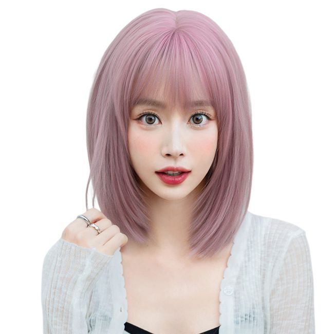 PRETOLE Short Wig Bob Princess Hair Women's Wig, Small Face Effect, Natural, Harajuku Style, Light, Heat Resistant, High Temperature, Cute, Fashion, Everyday, Crossdressing, Cosplay, Hair Extension, Bangs Wig, Net Included, Pink, 1.0 Pieces