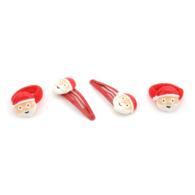 4 Santa Hair Accessories 2 Santa Hair Clips Slides & 2 Santa Ponios by Zest