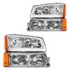 Headlights Bumper Lamps Set with Light for 2003-2006 Chevy Silverado Avalanche