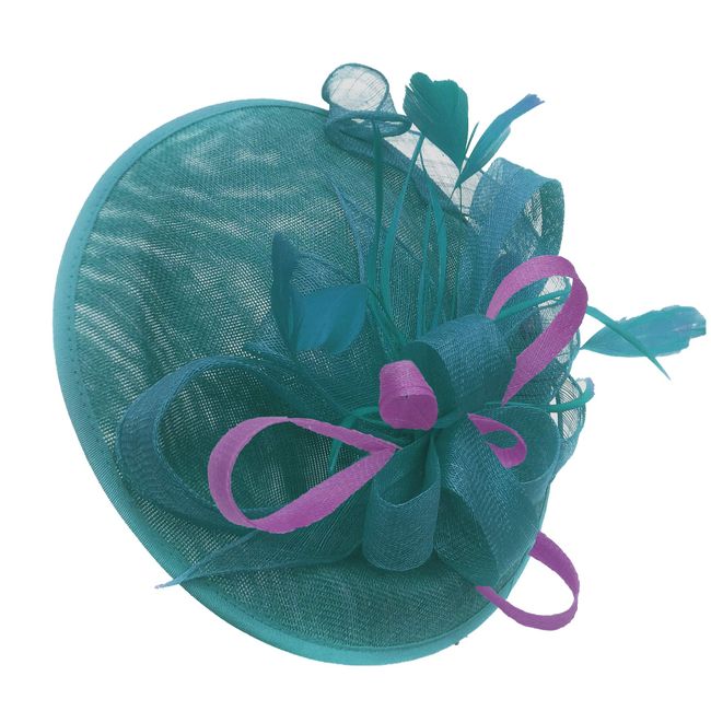 Caprilite Teal Turquoise and Purple Sinamay Big Disc Saucer Fascinator Hat for Women Weddings Headband