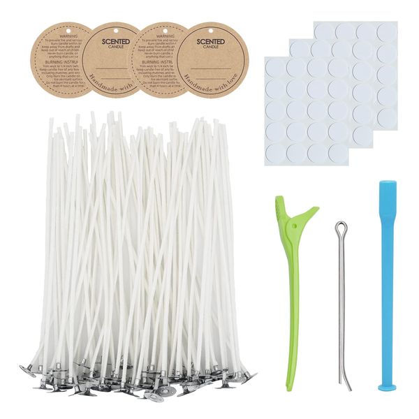 CandMak Candle Wick Kit, 60 Cotton Candle Wicks with Candle Making Tools for Candle Making (Thick 4"+6"+8")