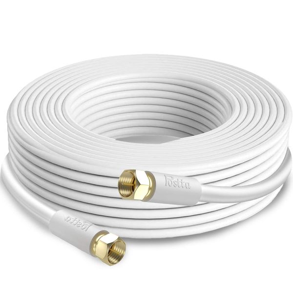 Postta Antenna Cable, 15M Coaxial Cable, S-5C-FB(RG6), 4K8K, Compatible with Terrestrial Digital, BS, CS, and CATV Broadcasting, Gold-Plated Plug, F-Type Plug, White