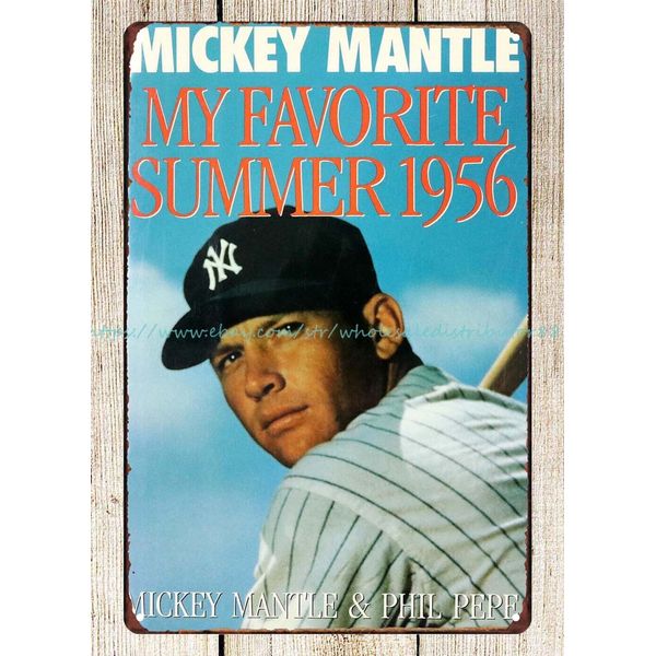 baseball Mickey Mantle book cover My Favorite Summer 1956 metal tin sign