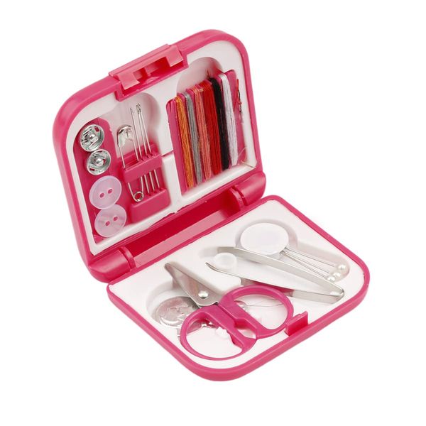 Folding Portable Sewing Set Mini Sewing Kit Box, Outbound Travel Sewing Overlock Repair Tool Set (Rose Red)