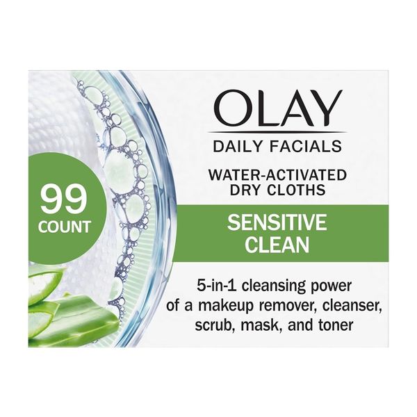 Olay Daily Facials for Clean Sensitive Skin, Makeup Remover Wipes, Soap-Free and