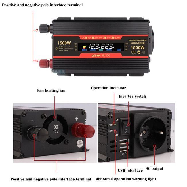  Cantonape 500W Pure Sine Wave Inverter 12V to 110V AC Power  Inverter Converter with 3.1A USB Car Adapter and Cigarette Lighter Plug :  Automotive