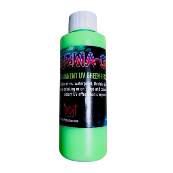 Rubber Johnnies Pale Night Productions PERMA GLOW UV PAINT, Glow under UV Light, Haunted House paint, Special Effects (UV GLOW GREEN, 112ml)