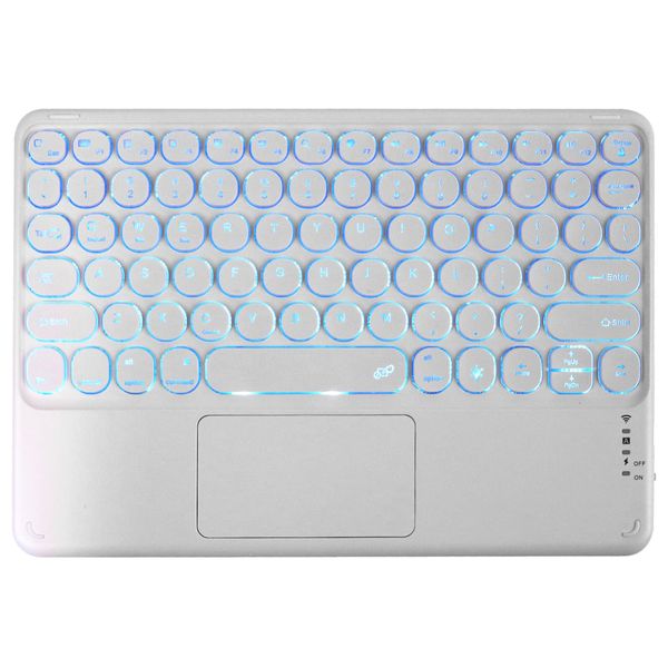 Samudgate Universal Slim Portable Keyboard Wireless Bluetooth Backlit Keyboard Rechargeable with Touchpad Compatible with Windows iOS Android Tablet Smartphone Laptop, White